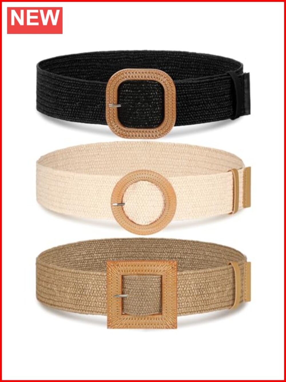 Woven Straw Elastic Waist Belt Set Bohemian Braided Dress Accessory